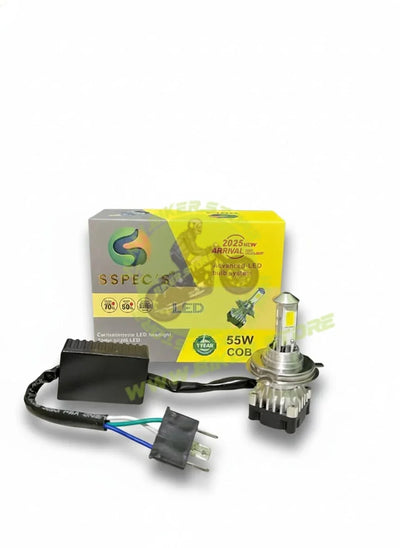 SSPEC 55W H4 COB LED Headlight Bulb for Car & Motorcycle | 4500–5500 Lumens | 12V–80V | (1 Year Warranty) - Biker.Store - www.biker.store