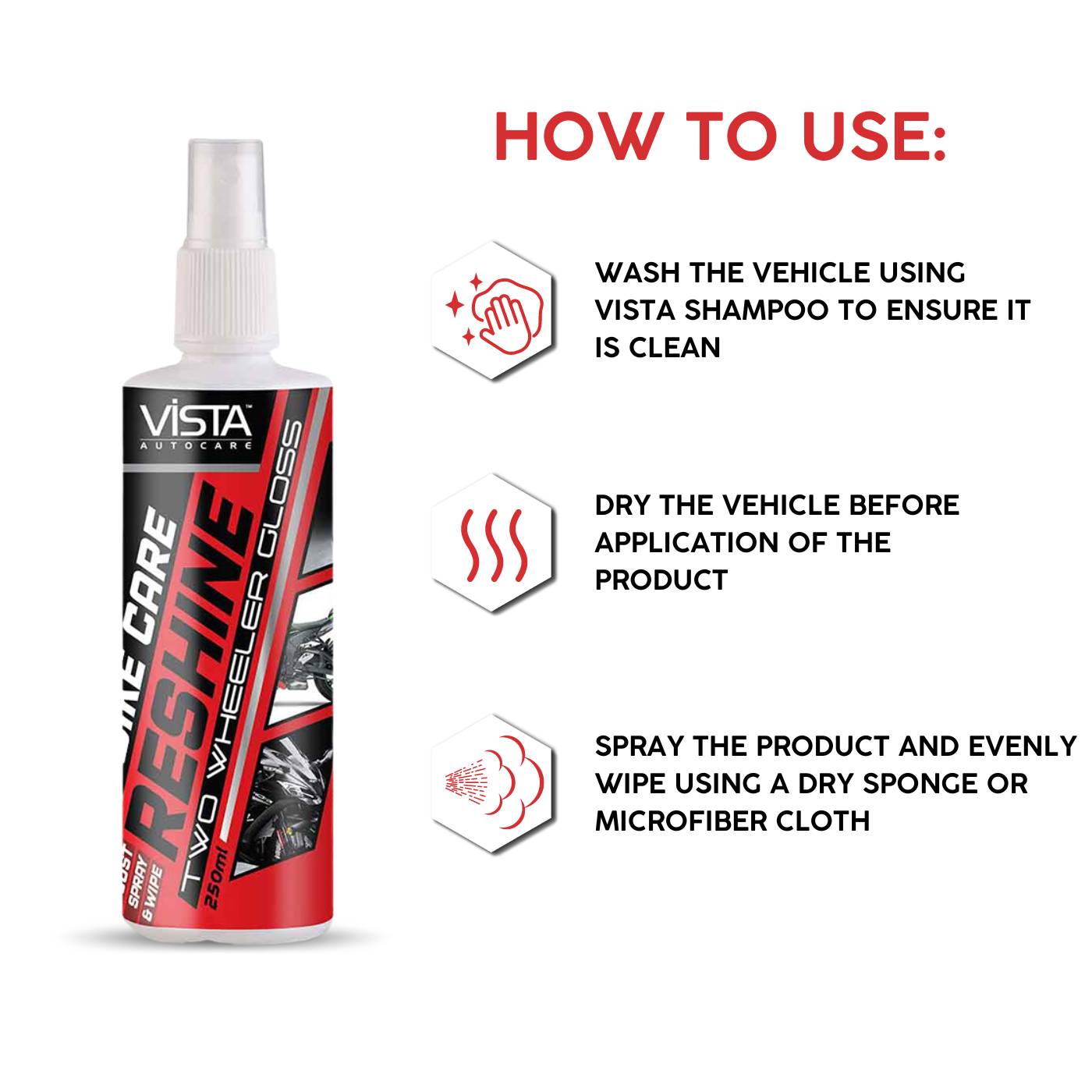 Vista Reshine Car and Two Wheeler Gloss 250 ml - Biker.Store - www.biker.store