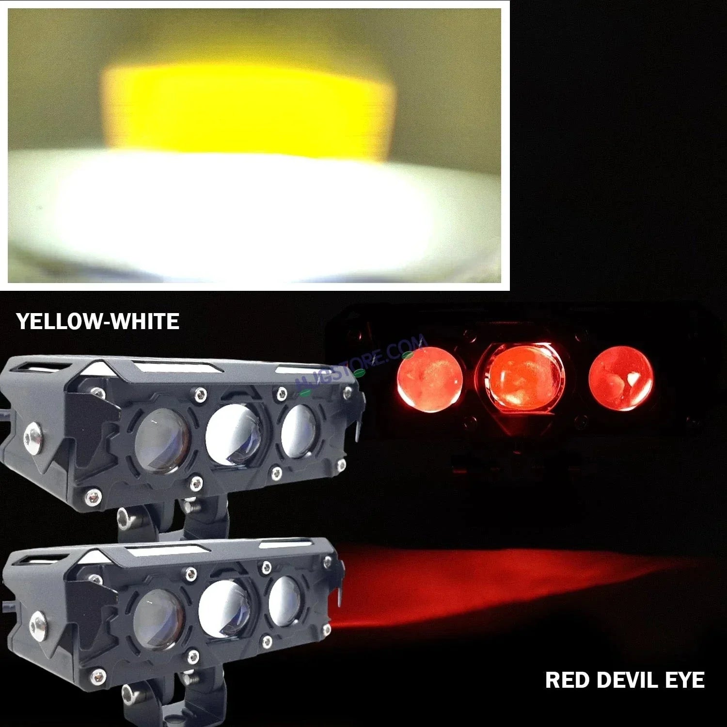 HJG New S75 Triple Projector Lens 180W Foglight Triple LED Projector Fog Lens 180W with Red DRL Foglight Ultra Wide Dual Intensity LED Fog Lights White/Yellow/Red DRL Projector (180W) Universal For All Cars & Bikes LIU HJG S75 Triple Projector Lens - Biker.Store - www.biker.store