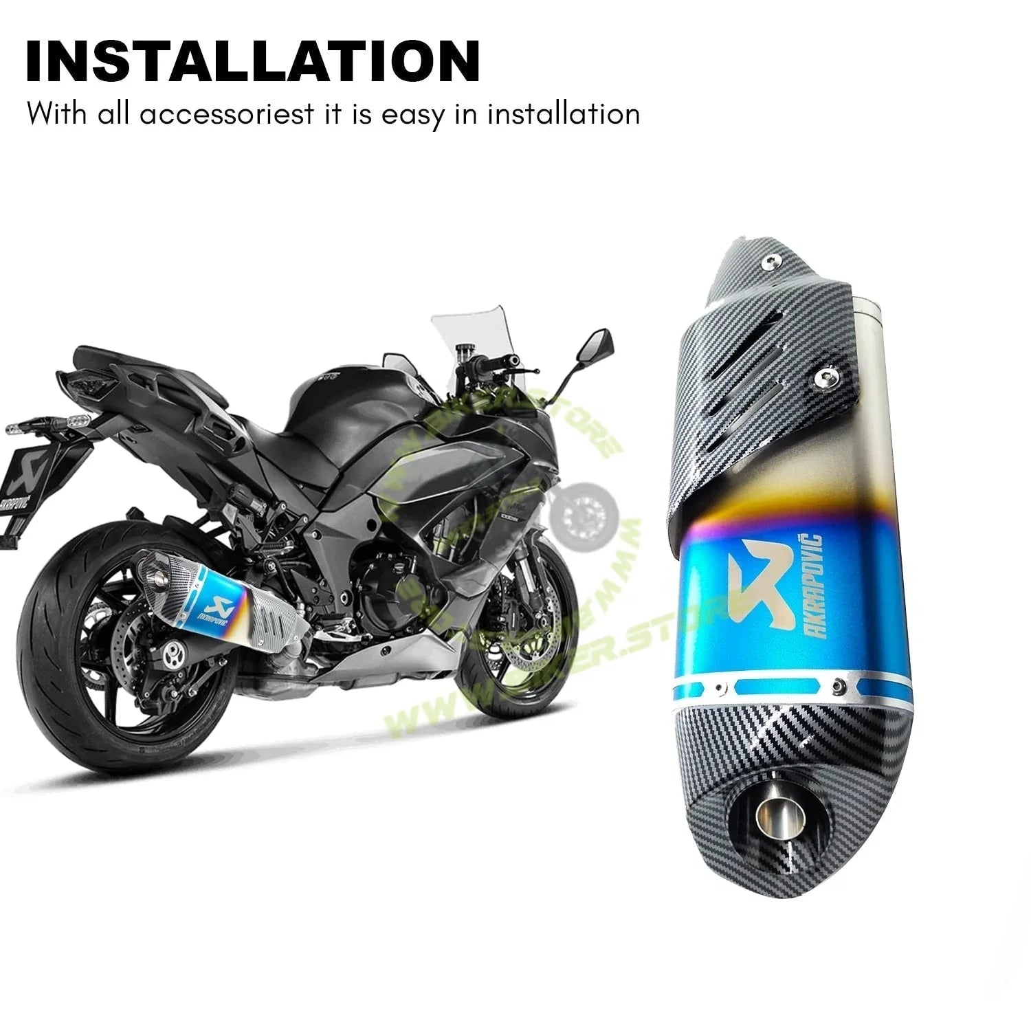 Akrapovic Motorcycle Universal Racing Exhaust for Yamaha R15v3 v2 v1 MT-15 Bajaj KTM Kawasaki Z900 Z800 Ninja (Rainbow Colour) - Biker.Store - www.biker.store