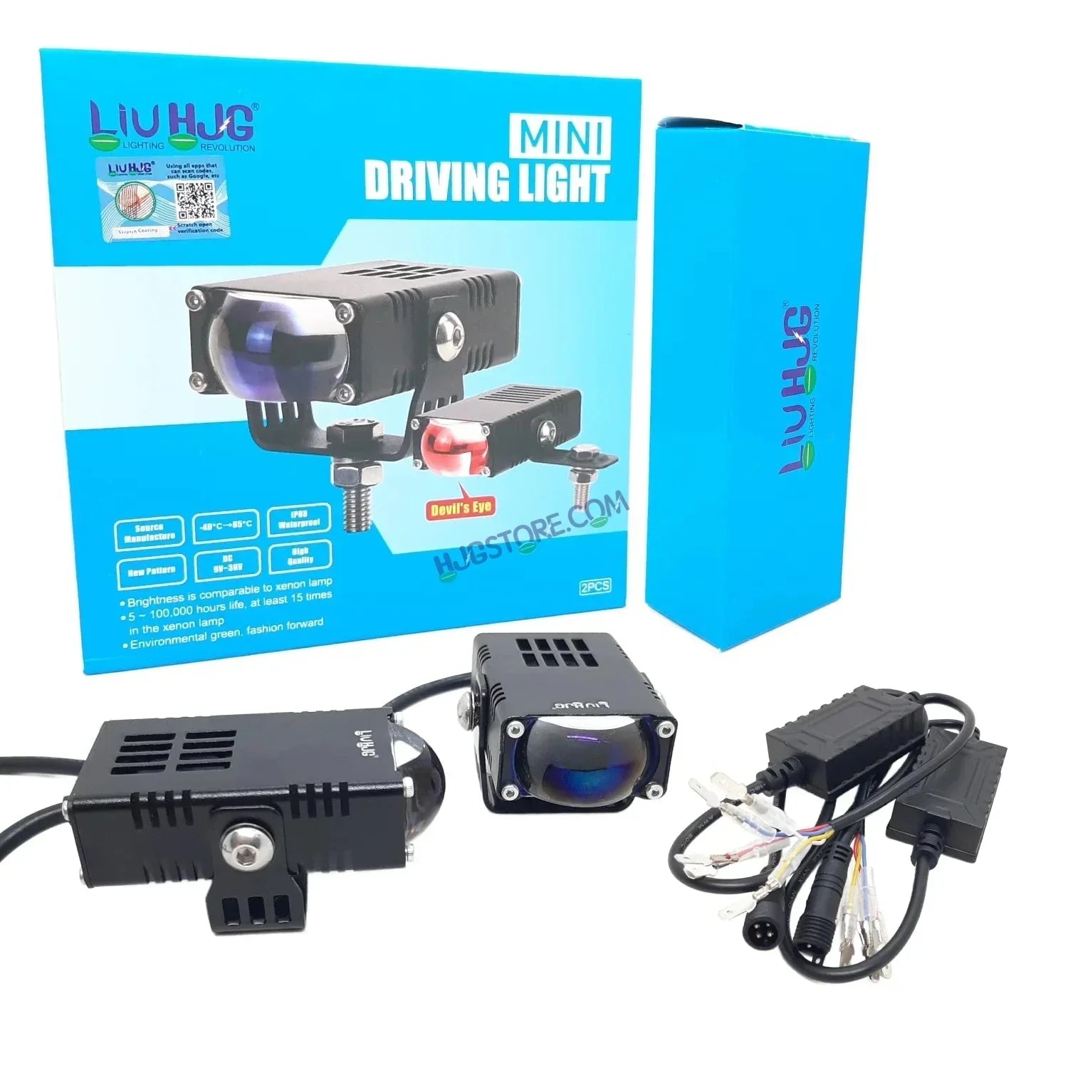 LIUHJG LIU HJG Waymaker Fog Light Dual Colour Fog Light Mini Drive Yellow White & Red Devil Eye Slim Drive Light Version 4 With Red Devil Eye And Wiring With Canbus Universal For All Cars and Motorcycles (2Pcs) HJG - Biker.Store - www.biker.store