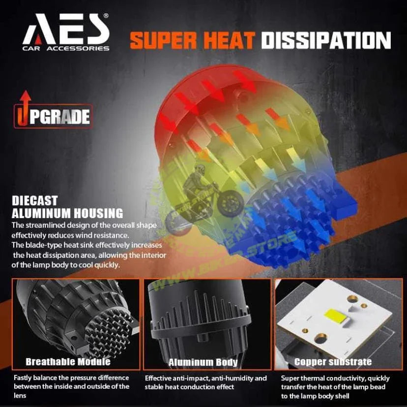 AES FX 2 Laser Bi-Led Fog Projector 3 inch - Biker.Store - www.biker.store