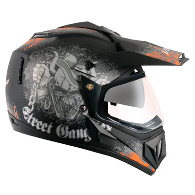 Vega Off Road D/V Gangster Dull Black Orange Helmet - Biker.Store - www.biker.store