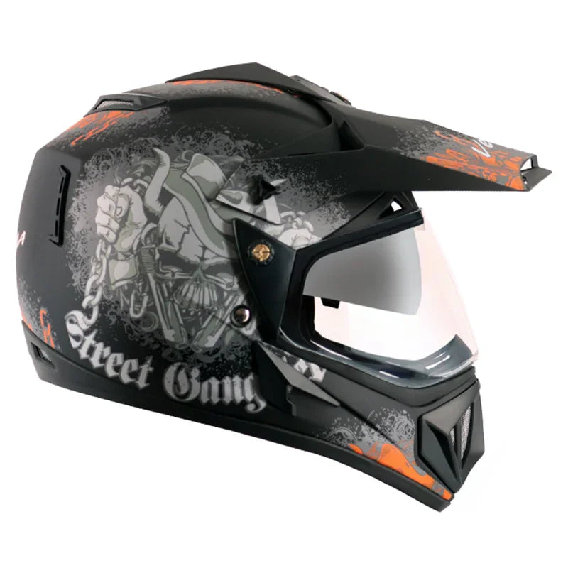 Vega Off Road D/V Gangster Dull Black Orange Helmet - Biker.Store - www.biker.store