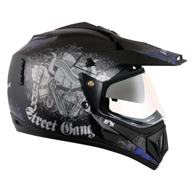 Vega Off Road D/V Gangster Dull Black Blue Helmet - Biker.Store - www.biker.store