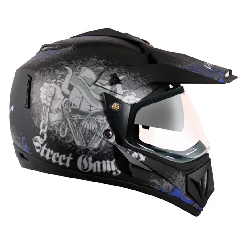 Vega Off Road D/V Gangster Dull Black Blue Helmet - Biker.Store - www.biker.store
