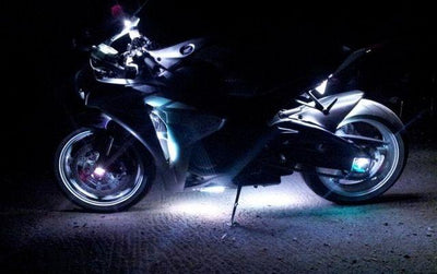 hjg Sunny Day WHITE IMPORTED Underglow PATCH LIGHTS (Front/Rear , Bike Body Lights) - PACK OF 4 - IP65 WATERPROOF DUSTPROOF SHOCKPROOF - Universal Decorative Light for all Motorbike, Car LED (12V, 1.5 W) (Universal For Bike, Universal For Car, Pack of 4) - Biker.Store - www.biker.store