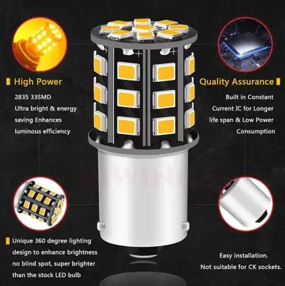 Orange LED Indicator Bulb Bright 360° Reflecting LED Indicator Bulbs Light (STRAIGHT PIN LED ) 2pc Indicator Light Car, Motorbike LED (12 V, 10 W) (Universal For Bike, Universal For Car, Pack of 4) - Biker.Store - www.biker.store
