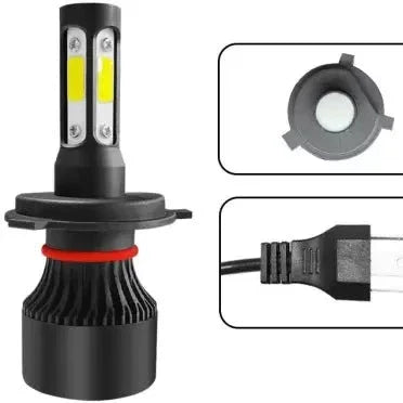 HJG M4 4 Side H4 LED Headlight Bulb with Cooling Fan Head lamp Conversion Kit for Bike Car SUV and Motorcycles (55W, White) - Biker.Store - www.biker.store