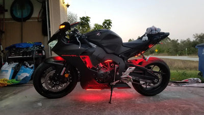 hjg Sunny Day RED IMPORTED Underglow PATCH LIGHTS (Front/Rear , Bike Body Lights) - PACK OF 4 - IP65 WATERPROOF DUSTPROOF SHOCKPROOF - Universal Decorative Light for all Motorbike, Car LED (12V, 1.5 W) (Universal For Bike, Universal For Car, Pack of 4) - Biker.Store - www.biker.store