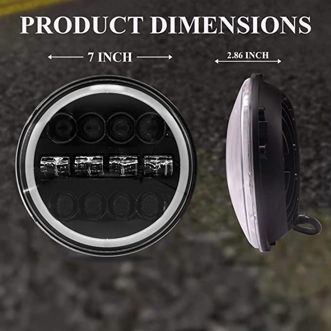 HJG 7 Inch 12 LED Full Ring Headlight Fitting Headlight Compatible with Royal Enfield Classic All Models - Biker.Store - www.biker.store