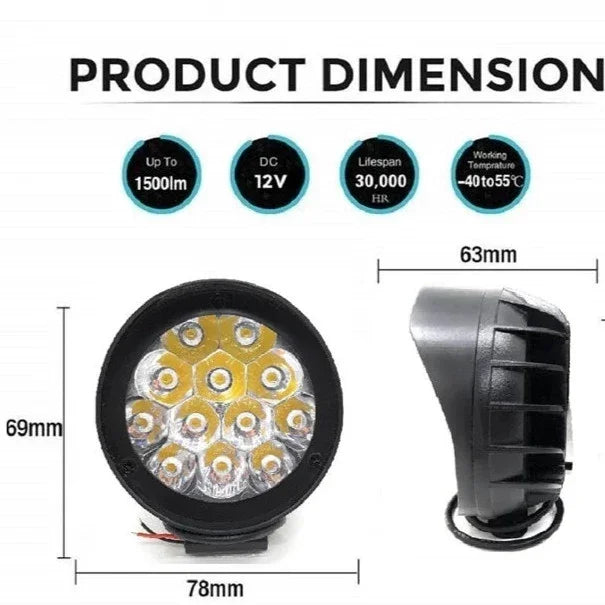 HJG 12 LED Cap Fog Light For Universal For Bike Universal For Car (Set of 2 with Switch) - Biker.Store - www.biker.store