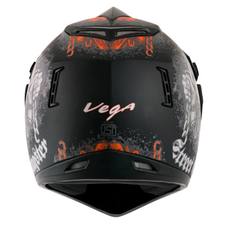 Vega Off Road D/V Gangster Dull Black Orange Helmet - Biker.Store - www.biker.store