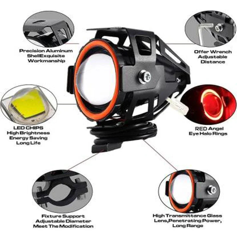 HJG Projector Angel Eyes LED Fog Light For Bike Universal For All Bike (Set of 2 with switch) - Biker.Store - www.biker.store