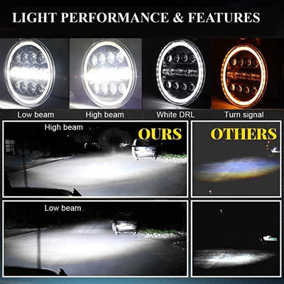 HJG 7 Inch 12 LED Full Ring Headlight Fitting Headlight Compatible with Royal Enfield Classic All Models - Biker.Store - www.biker.store