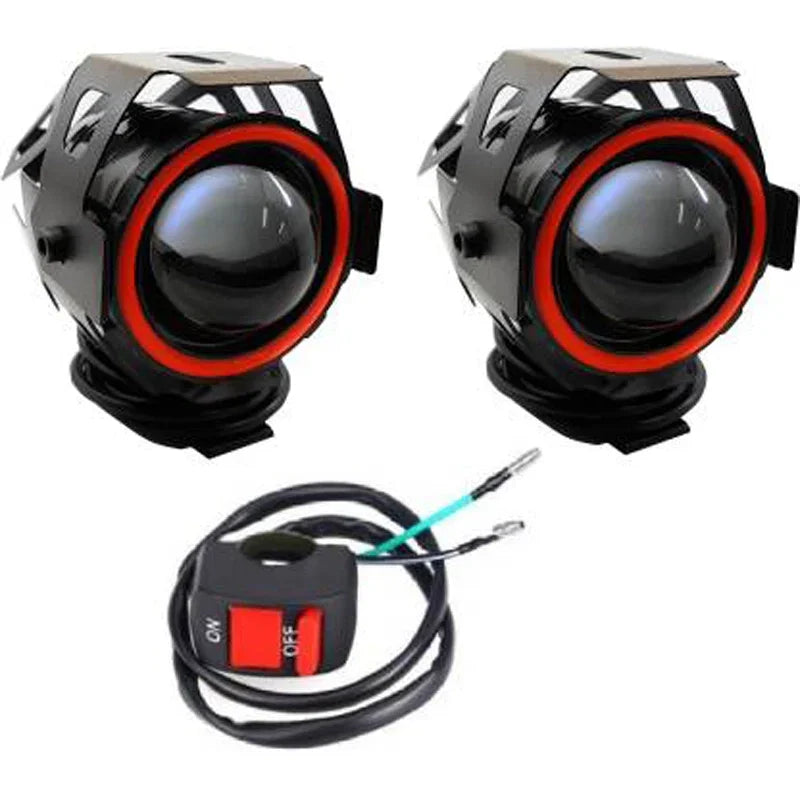 HJG Projector Angel Eyes LED Fog Light For Bike Universal For All Bike (Set of 2 with switch) - Biker.Store - www.biker.store