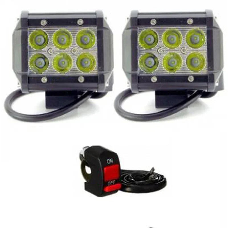 HJG 6 LED Square LED Fog Light For Universal For Bike, Universal For Car Universal For Bike, Universal For Car (Set of 2 with Switch) - Biker.Store - www.biker.store