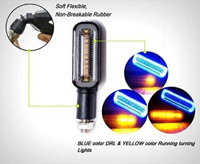 HJG Box Indicator Universal For All Bikes 4pc - Original Imported Flexible Pack of 4 Running Style Blinker Bright YELLOW & BLUE LED Indicators Universal For All Bike Models Motorcycle Turn Signal Lights - Biker.Store - www.biker.store