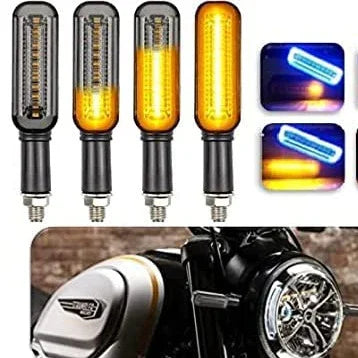HJG Box Indicator Universal For All Bikes 4pc - Original Imported Flexible Pack of 4 Running Style Blinker Bright YELLOW & BLUE LED Indicators Universal For All Bike Models Motorcycle Turn Signal Lights - Biker.Store - www.biker.store