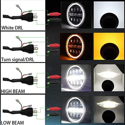 HJG 7 Inch 12 LED Full Ring Headlight Fitting Headlight Compatible with Royal Enfield Classic All Models - Biker.Store - www.biker.store