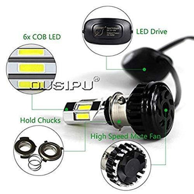 RTD ORIGINAL LED H4 DC Power Headlight Bulb Headlight for Bikes, White LED Headlight with Cooling Fan Head lamp Conversion Kit | Type H4 - Biker.Store - www.biker.store
