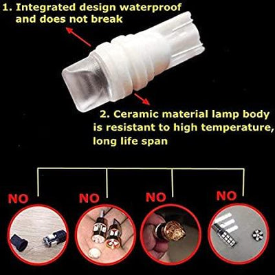 T10 Ceramic Case Parking LED Bulb (Set of 2) | White/Blue/Red/Green with Imported COB LED Chip Universal Fitment for Car and Bike - Biker.Store - www.biker.store