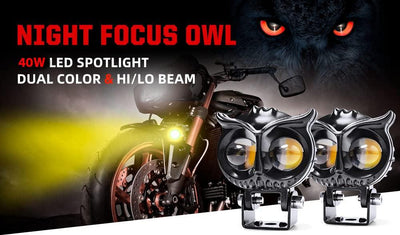 SSLG 2 Led OWL Shape Fog Yellow-White light Low & High Beam for universal vehicles 9V-60V 30W - Biker.Store - www.biker.store