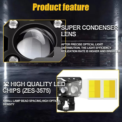 HJG Double Lens Dual Tone Fog Light with Smart LED 12-80W with Universal Fit for All Cars and Bikes (Hjg Original) - Yellow/ White - Biker.Store - www.biker.store