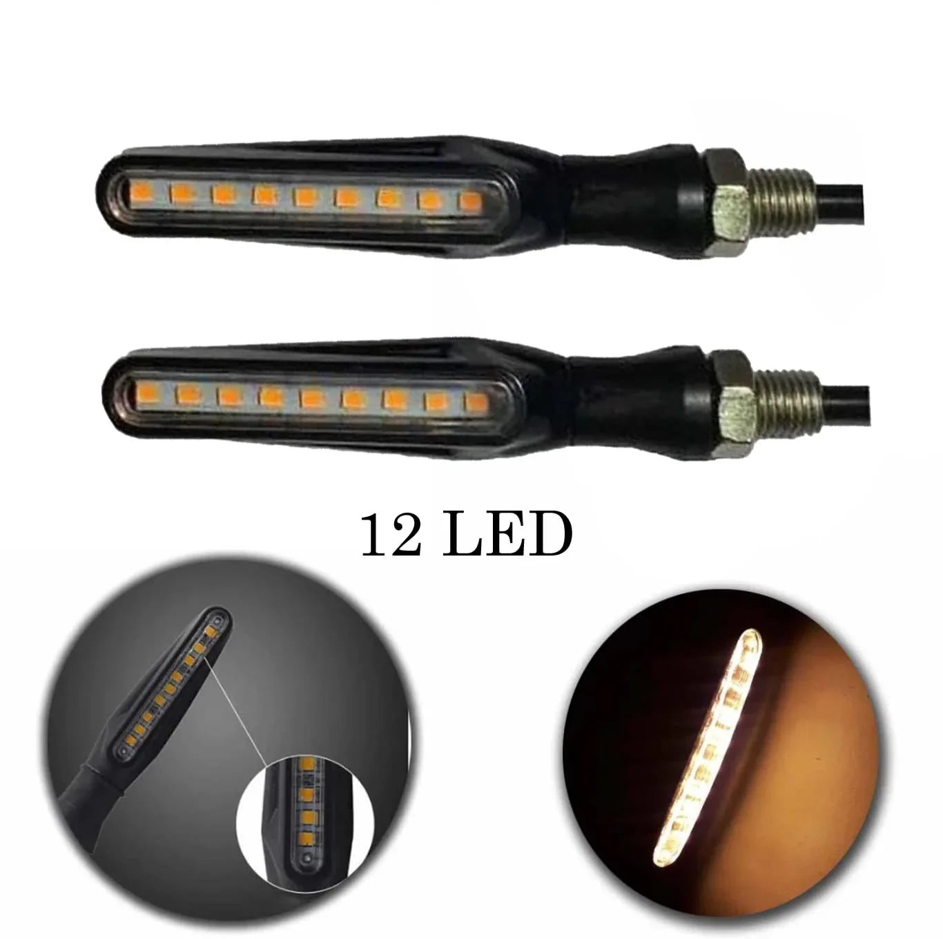 KTM Style Slim 12 LED Indicators Turning Signal lamps Blinkers Bulb Set of-2 UNIVERSAL FOR ALL BIKES (Bike Indicator Lights High Power Motorcycle) 100% Rubber Flexibility-(Yellow) - Biker.Store - www.biker.store