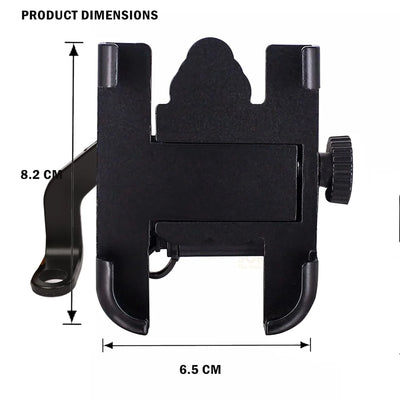 Mobile Phone Holder with USB Charger Waterproof Easy Adjustable Rear View Mirror Mount Solid Metal Cradle Stand Suitable for Bike & Mobile Phones 3.5" to 7.0" (Black) - Biker.Store - www.biker.store