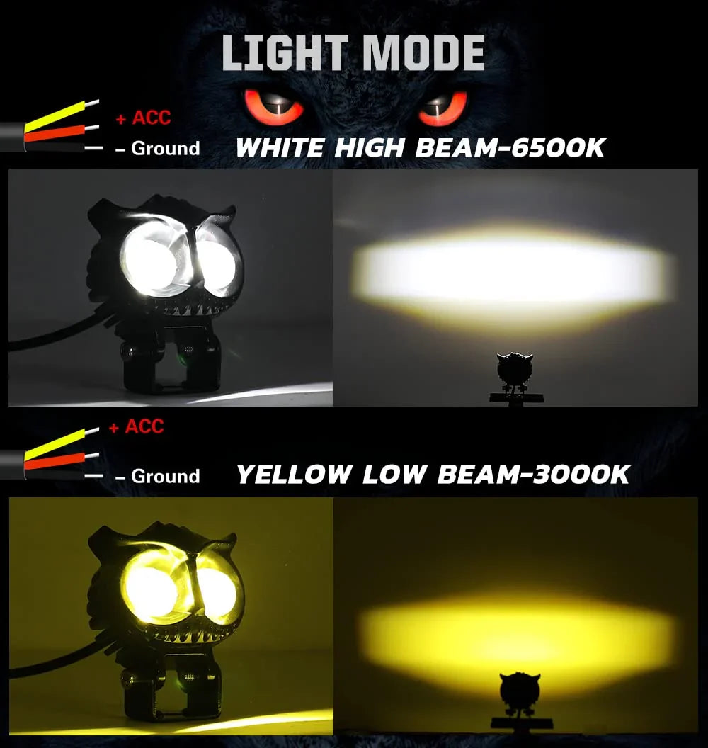 SSLG 2 Led OWL Shape Fog Yellow-White light Low & High Beam for universal vehicles 9V-60V 30W - Biker.Store - www.biker.store