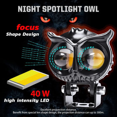 SSLG 2 Led OWL Shape Fog Yellow-White light Low & High Beam for universal vehicles 9V-60V 30W - Biker.Store - www.biker.store