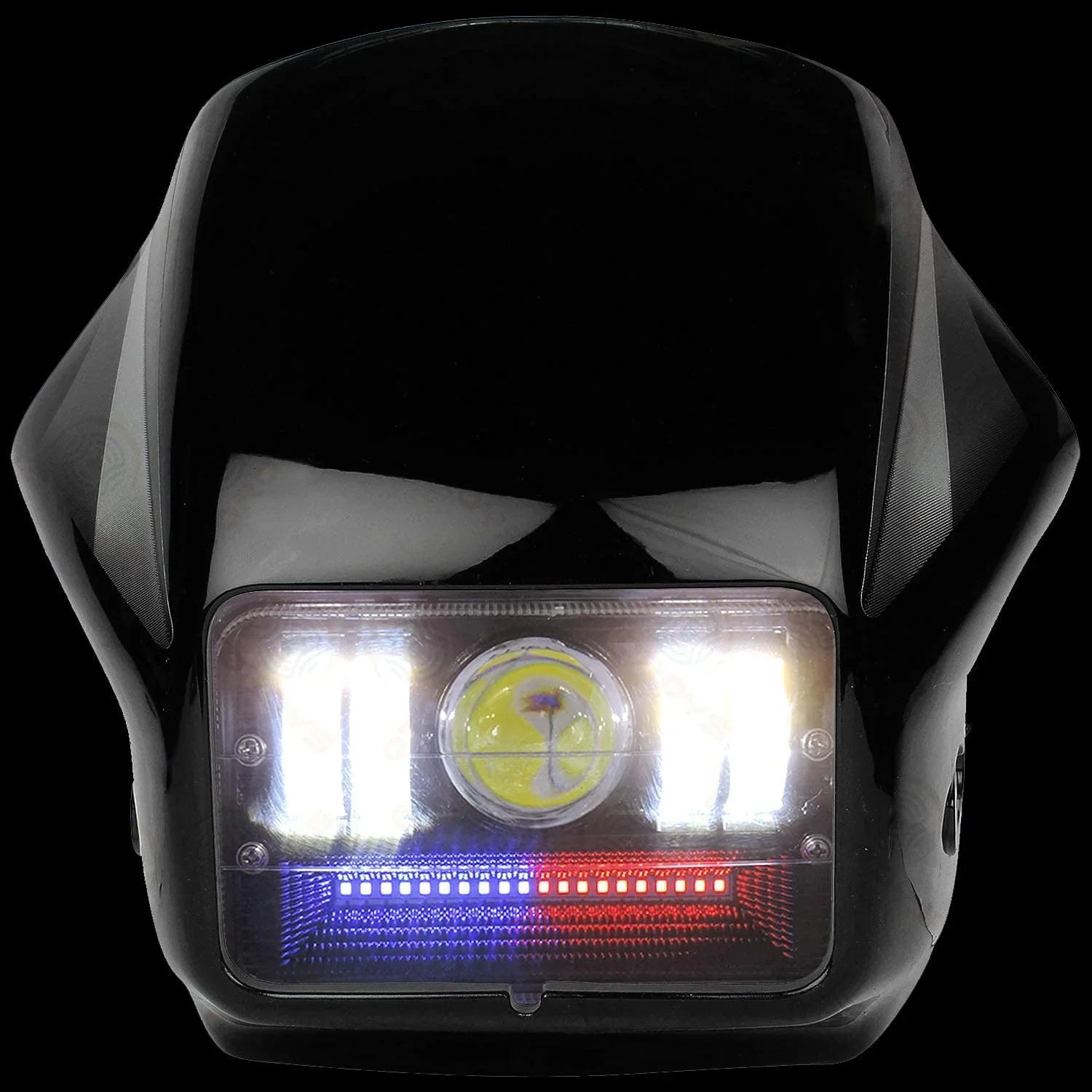 Splendor LED Projector Headlight Assembly Hi/Low Beam With 3 Mode Red and Blue Flashing For Hero Splendor Plus, Splendor Pro, Splendor - Biker.Store - www.biker.store