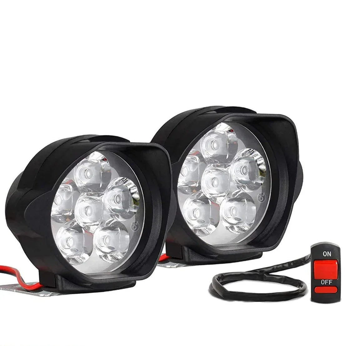 SSLG 6 LED Foglight Original Bike Fog Light Universal Fog Lamp Assembly - Set of 2 with Switch (Black) - Biker.Store - www.biker.store