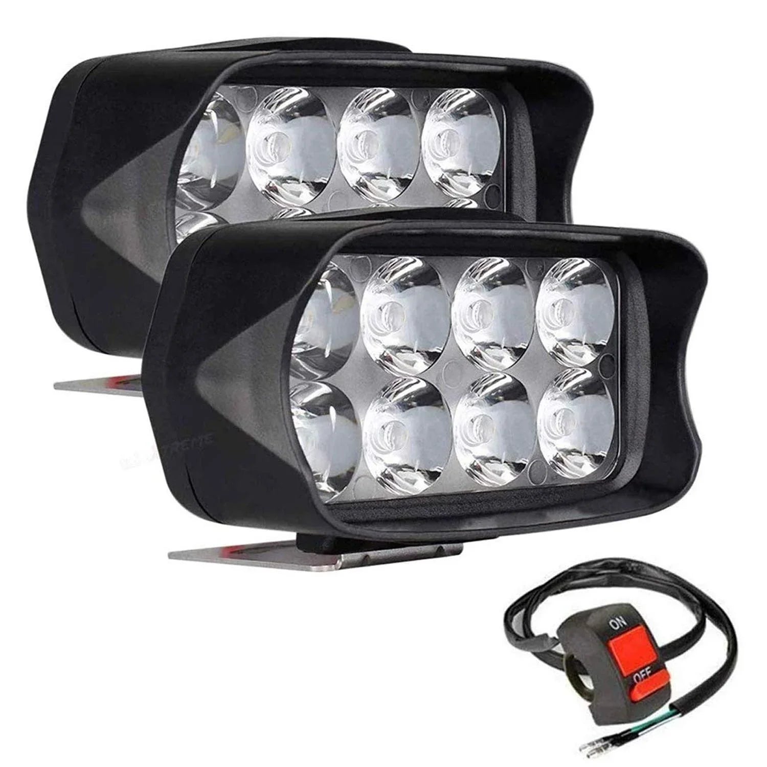 8 LED Universal LED Fog Light Driving Work Lamp for Bike Cars and Motorcycle (8 Led, 2Pcs With Switch) - Biker.Store - www.biker.store