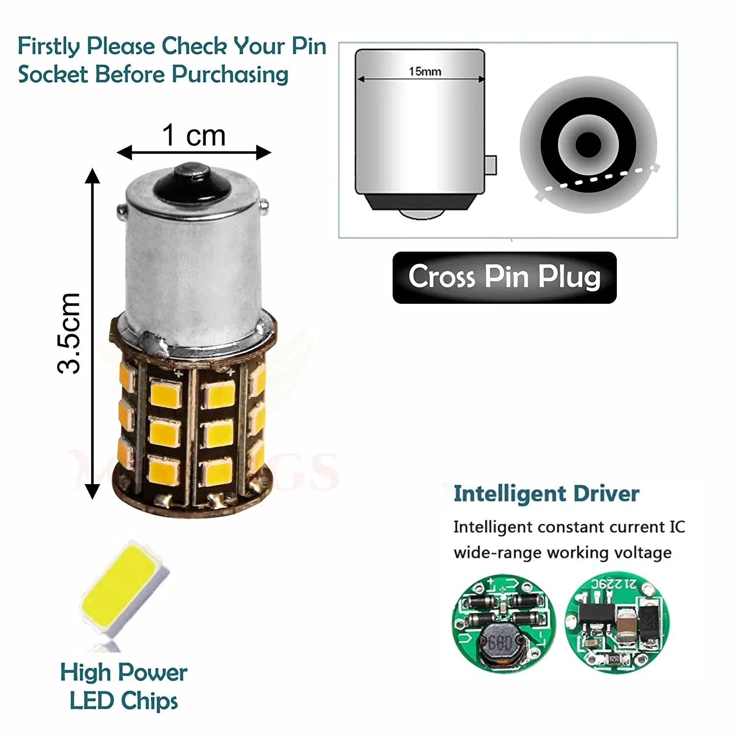 Orange LED Indicator Bulb Bright 360° Reflecting LED Indicator Bulbs Light (STRAIGHT PIN LED ) 2pc Indicator Light Car, Motorbike LED (12 V, 10 W) (Universal For Bike, Universal For Car, Pack of 4) - Biker.Store - www.biker.store