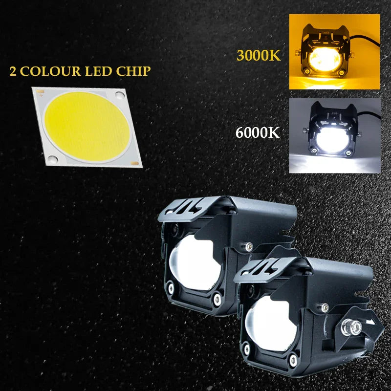 HJG Projector Box LED Fog light DUAL COLOUR ALL IN ONE LED FOG LIGHT 60W 12- 80V LIGHT FOR OFF ROAD SAFETY (Set of 2 with switch) - Biker.Store - www.biker.store