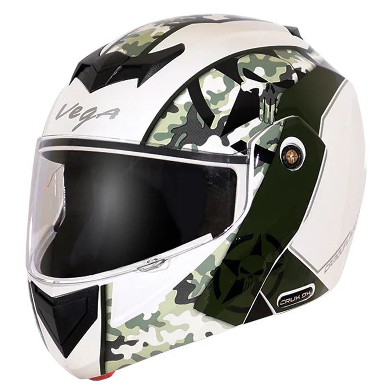 Vega Crux Dx Camouflage White Battle Green Helmet - Biker.Store - www.biker.store