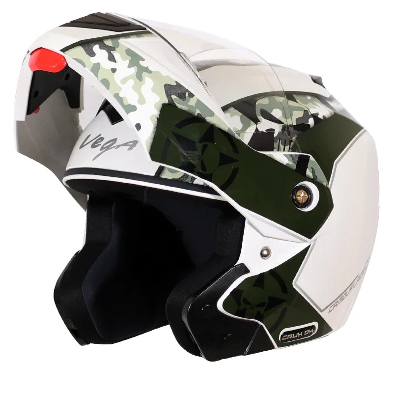 Vega Crux Dx Camouflage White Battle Green Helmet - Biker.Store - www.biker.store