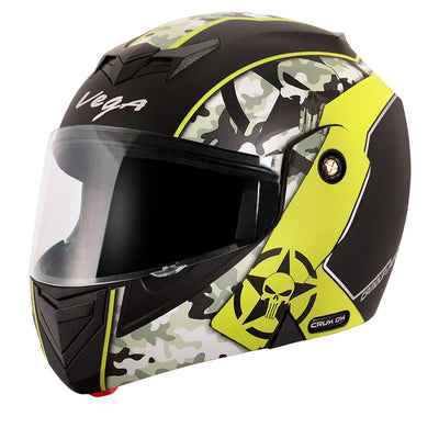 Vega Crux Dx Camouflage Dull Black Neon Yellow Helmet - Biker.Store - www.biker.store