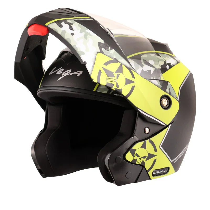 Vega Crux Dx Camouflage Dull Black Neon Yellow Helmet - Biker.Store - www.biker.store