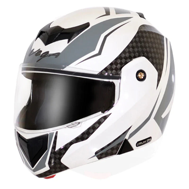 Vega Crux Dx Checks White Silver Helmet - Biker.Store - www.biker.store