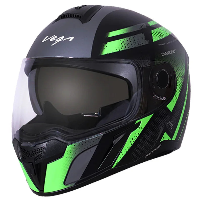 Vega Ryker D/V Diamond Dull Black Green Helmet - Biker.Store - www.biker.store