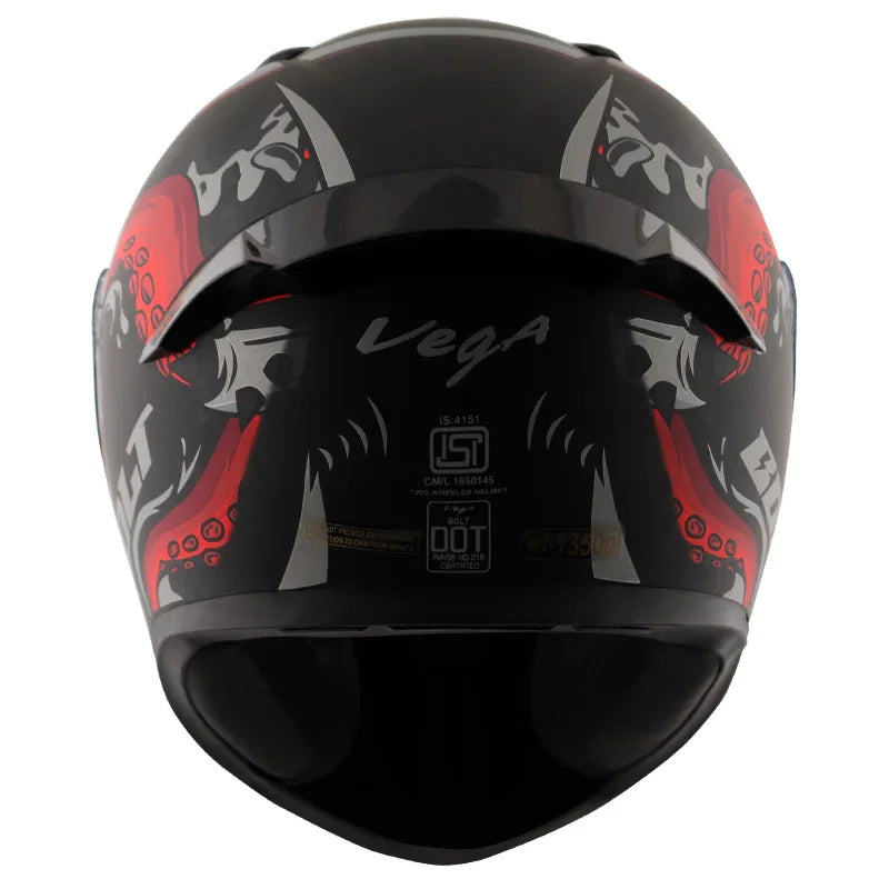 Vega Bolt Octopus Dull Black Red Helmet - Biker.Store - www.biker.store