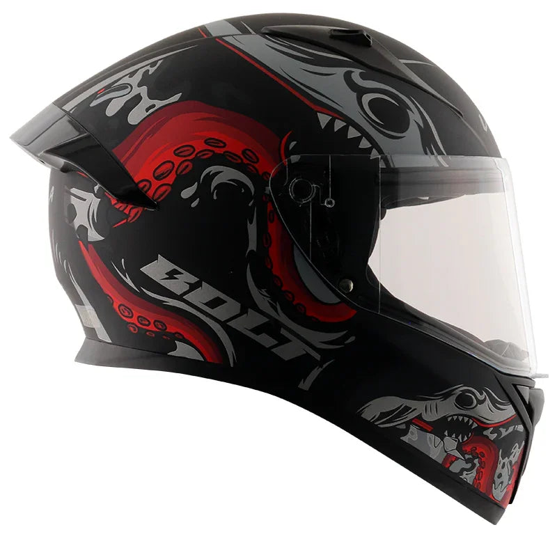 Vega Bolt Octopus Dull Black Red Helmet - Biker.Store - www.biker.store