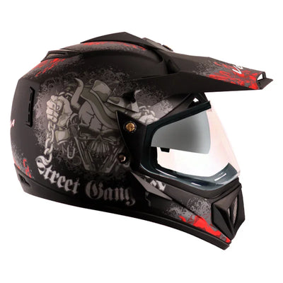 Vega Off Road D/V Gangster Dull Black Red Helmet - Biker.Store - www.biker.store