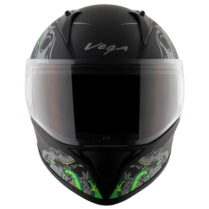 Vega Bolt Octopus Dull Black Neon Green Helmet - Biker.Store - www.biker.store
