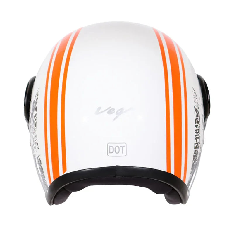 Vega Jet Old School W/Visor White Orange Helmet - Biker.Store - www.biker.store