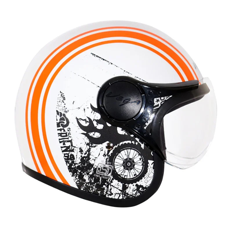 Vega Jet Old School W/Visor White Orange Helmet - Biker.Store - www.biker.store