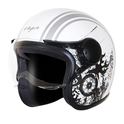 Vega Jet Old School W/Visor White Silver Helmet - Biker.Store - www.biker.store